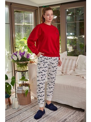 Kadın Uzun Kollu Pijama Takımı - 2'li Animal Desenli Pijama