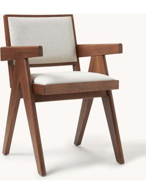 Gazzini Furniture Kalmar Beyaz Kumaş Ceviz Ahşap Sandalye