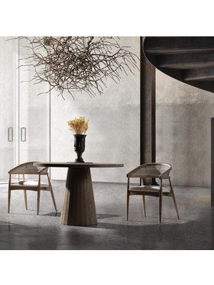 Gazzini Furniture Gazel Hasırlı Beyaz Teddy Hazeran Ceviz Ahşap Bohem Sandalye