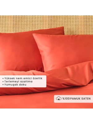 %100 Pamuk Saten Supreme Basic Tek Kişilik Nevresim Seti Kiremit (160X220 Cm)