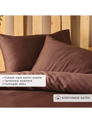 %100 Pamuk Saten Supreme Basic King Size Nevresim Seti Acı Kahve (240X220 Cm)