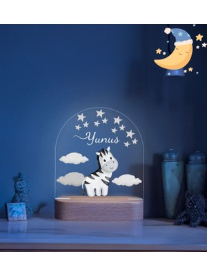 Vera Kids Zebralı Erkek Çocuk Gece Lambası,Hoş Geldin  Ahşap Gece Lambası ,Yeni Doğan  Çocuk Odası Gece Lambası