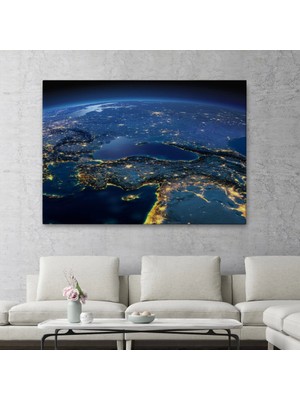 Narnuga Teknoo- Dekoratif Uydu Görünümlü Kanvas Türkiye Haritası 1033