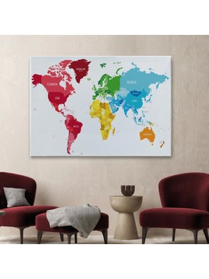 Narnuga Teknoo- Dünya Haritası Dekoratif Kanvas Tablo 1090