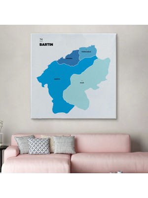 Bartın Ili ve Ilçeler Haritası Dekoratif Kanvas Tablo 1284
