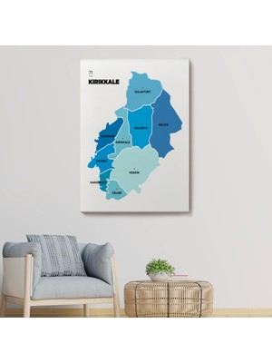 Kırıkkale Ili ve Ilçeler Haritası Dekoratif Kanvas Tablo 1393