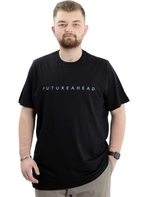 ModeXL  Büyük Beden Erkek Baskılı T-Shirt Bisiklet Yaka Futurehead U24029 Siyah