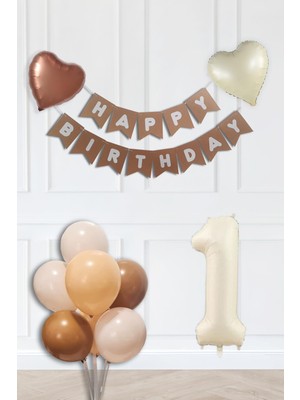Pekshop Retro Renkler Doğum Günü Parti Seti Krem Yaş Balonlu Kraft Banner Balon Zinciri Seti
