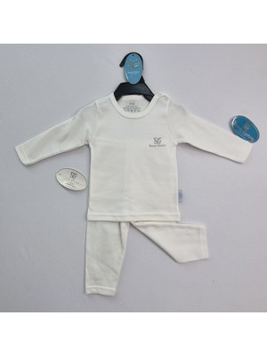 Bebek 3'lü Yumuşacık Pamuklu Çizgili Desenli Pijama Setleri Bej