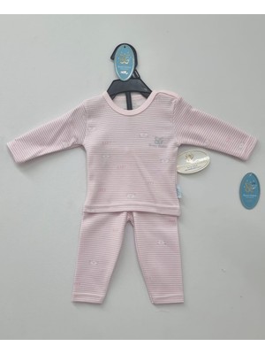 Bebek 3'lü Yumuşacık Pamuklu Çizgili Desenli Pijama Setleri Pembe