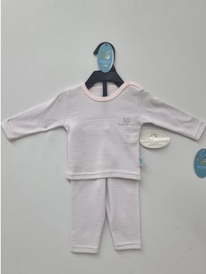 Bebek 3'lü Yumuşacık Pamuklu Çizgili Desenli Pijama Setleri Pembe