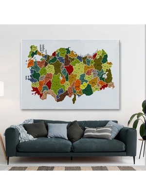 Narnuga Teknoo- Türkiye Haritası Kanvas Tablo Il Ve Ilçeli Ayrıntılı Eğitici Dekoratif Tablo 3028