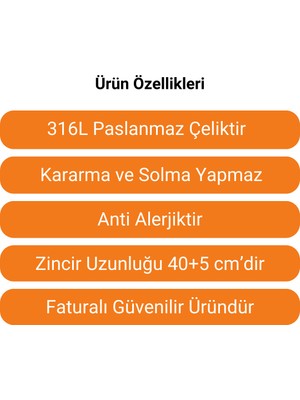 Kuşkaya Ticaret Çift Yapraklı Kolye 45 cm | Paslanmaz - 316L Çelik