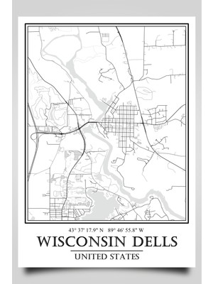 Hari Tasarım Wisconsin Dells Şehir Haritası Çerçevesiz Poster-Harita Sanatı,