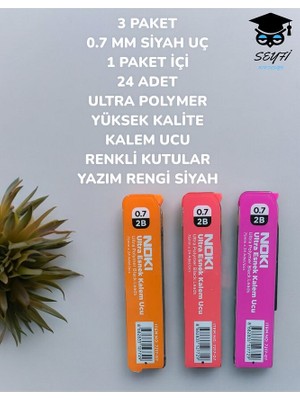 Seyfi Kırtasiye 3 Paket 0.7 mm Siyah Uç Kalem Ucu 24 Adet Ultra Polymer Kalite Renkli Kutular Yazım Rengi Siyah