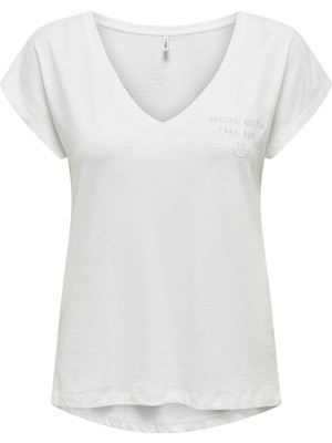 Only Kadın V-Yaka Işlemeli T-Shirt - 15320529