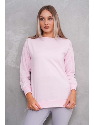 Kadın Bisiklet Yaka Yırtmaç Detaylı Sweatshirt 245048 -