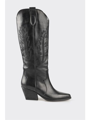 Elle Kadın Western Çizme Deri Malzeme ile 7 cm Topuklu