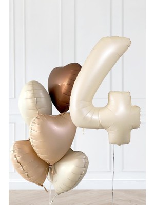 Pekshop Retro Krem Yaş Balonlu Karamel Kahve Kalpli Retro Doğum Günü Yaş Balon Seti