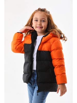 Kız Çocuk Dolumlu Iç Polarlı Kapüşonlu Kışlık Şişme Çocuk Mont Kaban