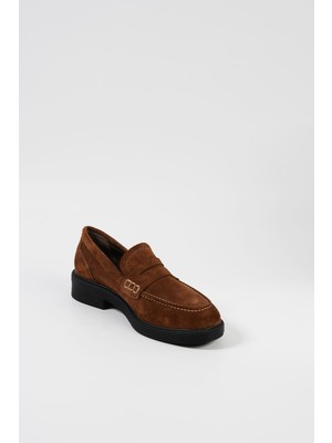 Glaza Taba Süet  Deri Kadın Loafer Ayakkabı