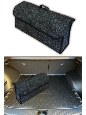 Araç Içi Organizer Alet Eşya Oto Bagaj Çantası | Siyah Kenarlı Koyu Gri Keçe Araba Bagaj Çantası