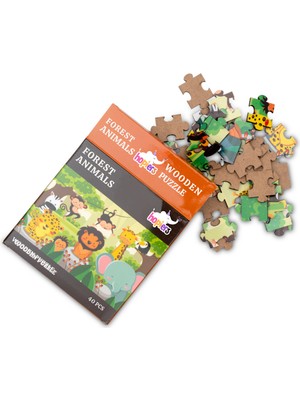 Hopiers Montessori Forest Animals Ahşap 40 Parça Puzzle Seti/ 1+ Yaş/ Eğitici, Öğretici ve Güvenli Çocuk Oyuncağı