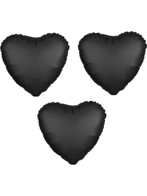 Rönesans Parti Kalp Folyo Balon 3 Adet Siyah
