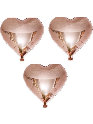 Rönesans Parti Kalp Folyo Balon 3 Adet Rose Gold