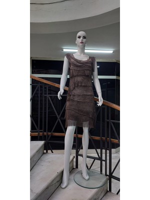 Kat Kat Taşlanmış Mini Ipek Elbise