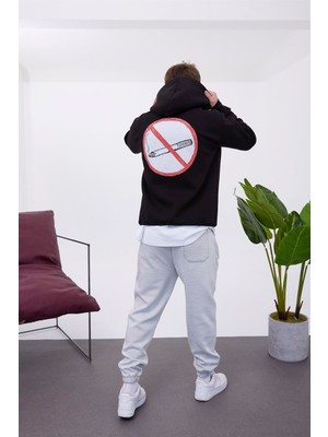 Nomarc No Smoking Kapüşonlu Siyah Sweatshirt
