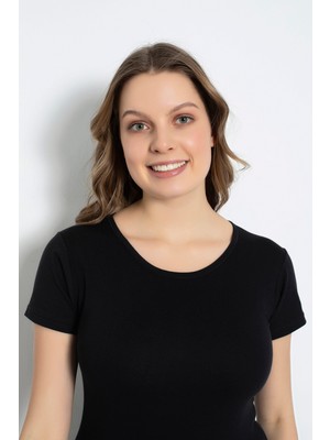 Saac Pamuk Penye Ribana Düz Biyeli Kısa Kol Siyah  Fanila520