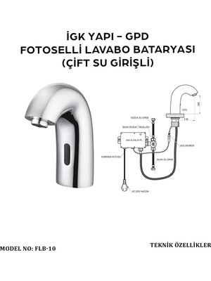 Gpd FLB10 Fotoselli Lavabo Bataryası (Çift Su Girişli)