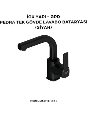 Gpd MTL160-S Pedra Tek Gövde Lavabo Bataryası (Siyah)