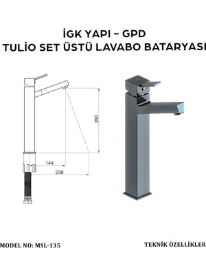 Gpd MSL135 Tulio Set Üstü Lavabo Bataryası