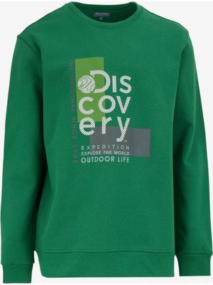 Yeşil Erkek Bisiklet Yaka Relaxed Fit Baskılı Sweatshirts D4WM-SWT3212
