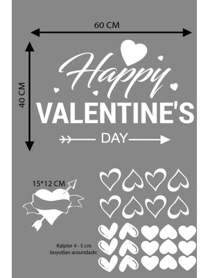 Narnuga Happy Valentine's Day Sevgililer Günü Sticker Kalp, Love, I Love You Cam, Duvar Sticker Etiket Seti