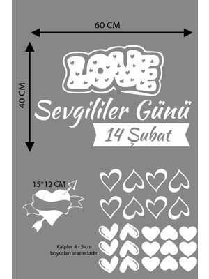 Narnuga Happy Valentine's Day Sevgililer Günü Sticker Kalp, Love, I Love You Cam, Duvar Sticker Etiket Seti