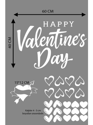 Narnuga Happy Valentine's Day Sevgililer Günü Sticker Kalp, Love, I Love You Cam, Duvar Sticker Etiket Seti