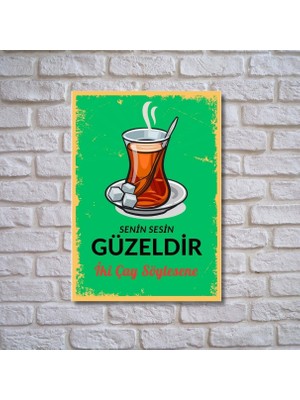 Hediye Vakti Çay Ahşap Retro Poster  20 x 28 cm