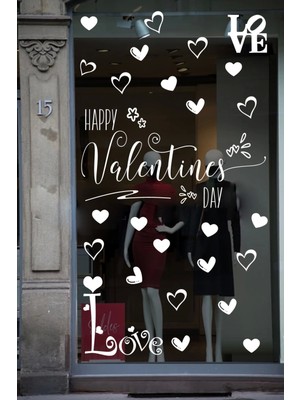 Narnuga Happy Valentine's Day Sevgililer Günü Sticker Kalp, Love, I Love You Cam, Duvar Sticker Etiket Seti