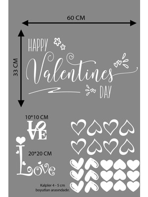 Narnuga Happy Valentine's Day Sevgililer Günü Sticker Kalp, Love, I Love You Cam, Duvar Sticker Etiket Seti