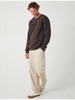 Koton Bisiklet Yaka Sweatshirt Slogan Baskılı Uzun Kollu Pamuklu Interlok Kumaş