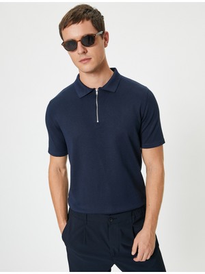 Koton Polo Yaka Triko Kazak Yarım Fermuarlı Kısa Kollu