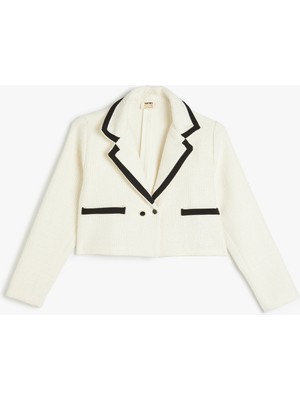 Koton Ekru Tüvit Ceket Kız Çocuk Uzun Kollu Düğme Kapamalı Crop Model Cep Detaylı