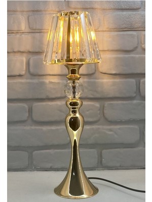 Lake Gold Kaplama Şahmeran Metal Yüksek Ayaklı Kristal Taşlı Kristal Konik Şapkalı Abajur Lamba