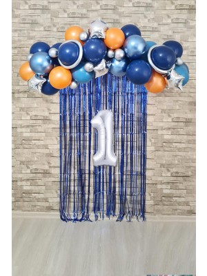 Pekshop Uzay Konsept Doğum Günü Yaş Balonlu Fon Perdeli Balon Zinciri Seti Uzay Gezegen Balon Zinciri