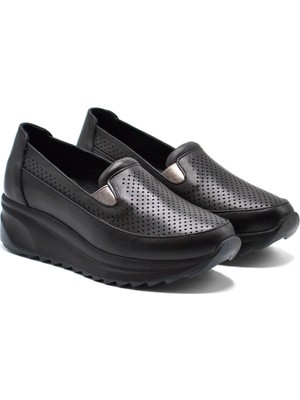 Venüs Kadın Dolgu Topuk Deri Sneakers Siyah 2310302Y