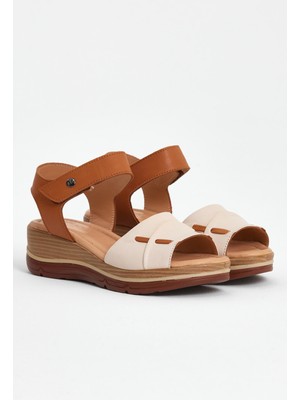 Kadın Comfort Deri Sandalet Bej 2313402Y