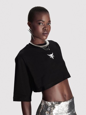 Alejandro Siyah Crop T-Shirt